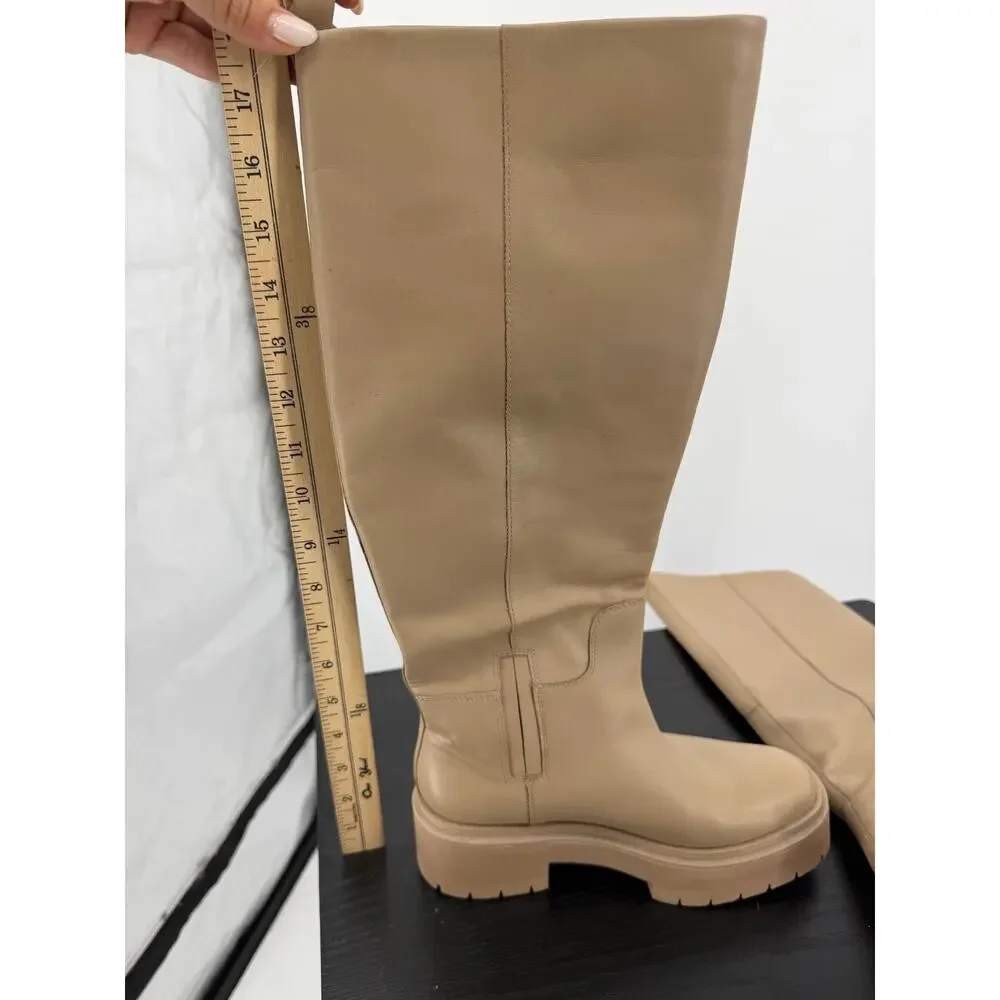 Sam Edelman Womens Larina Tall Boots Size 6.5 Sesame Leather Beige Platform